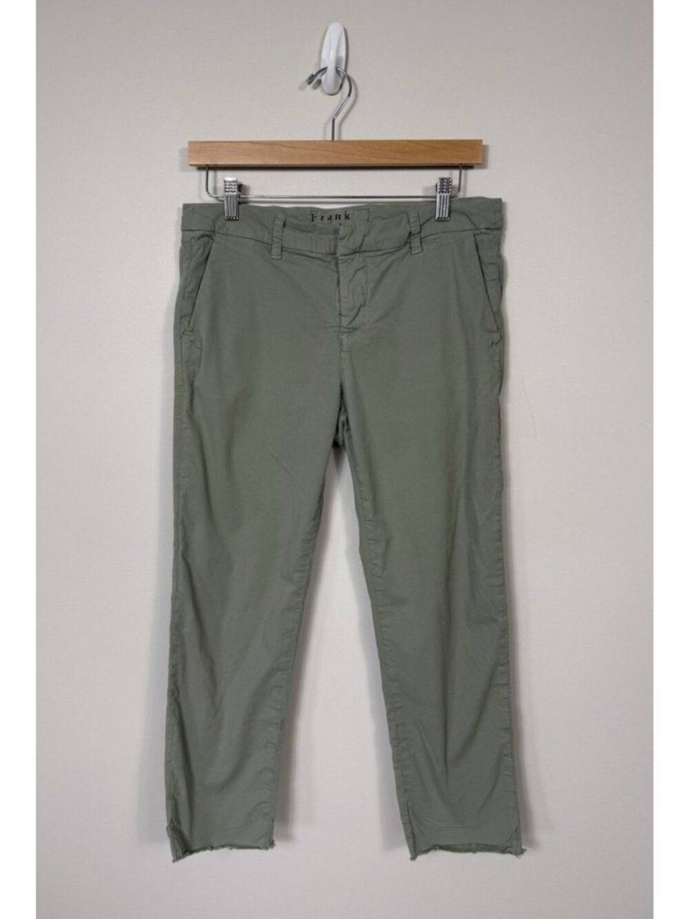 Frank & Eileen Womens Green Chino Wicklow Pants Twill Raw Hem Straight
